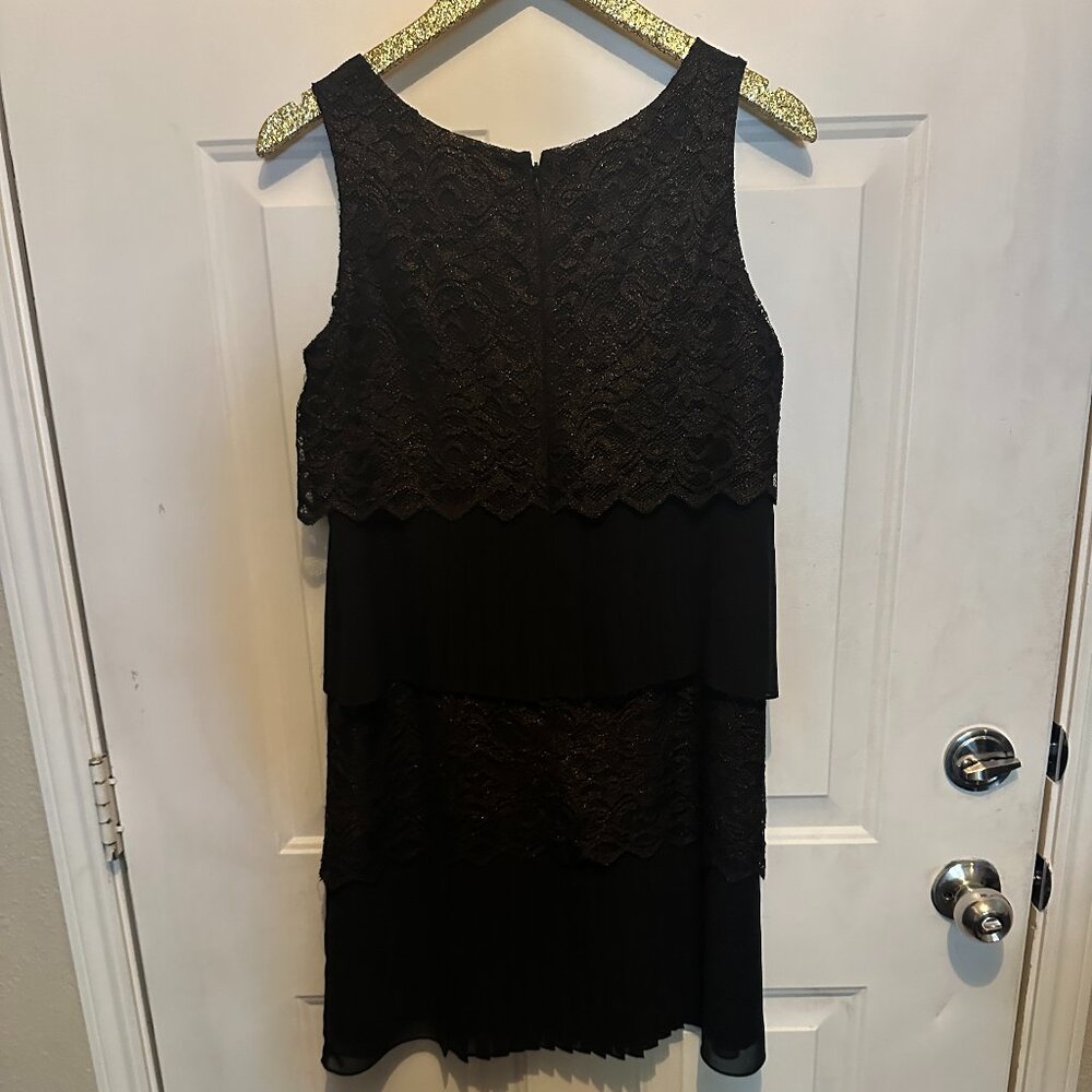 Jessica Simpson Layer Lace Pleated Dress Cocktail Evening Mini Black Size 8
